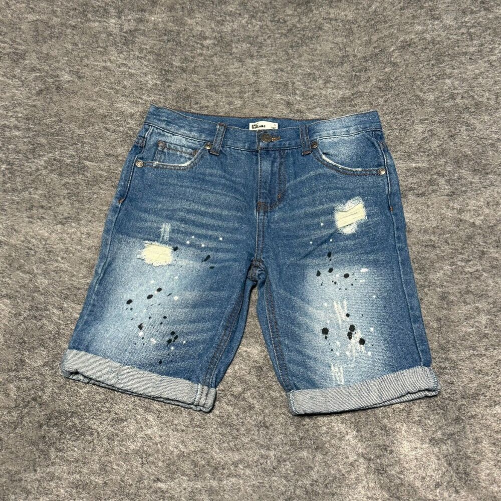 Epic Threads Womens Distressed Denim Shorts Size S Blue Paint Splattered Studded